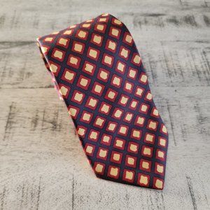 Burberry Navy Gold Dark Red Geometric Print Silk Tie 55 1/2 x 3 9/16